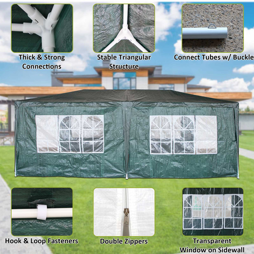 BIRCHTREE Gazebo PE 3x6m Tent With 6 Walls Canopy