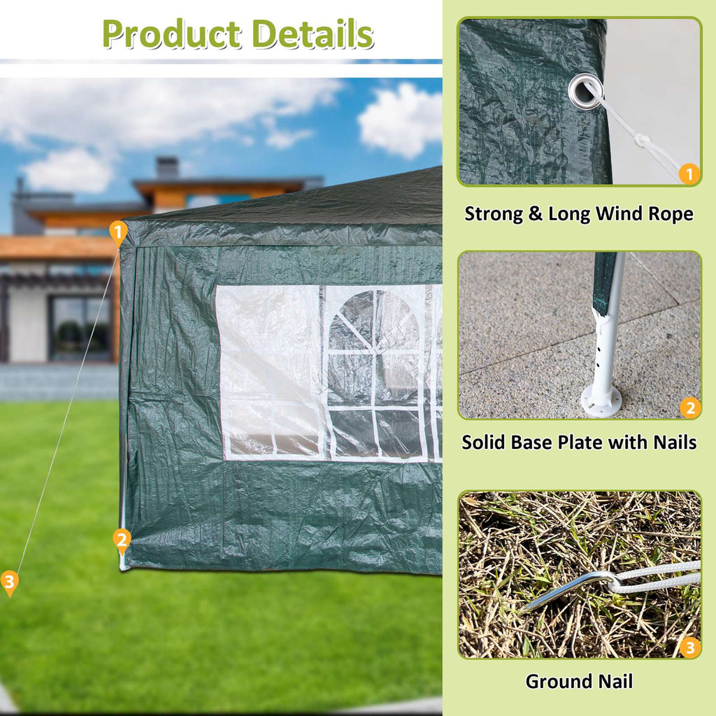 BIRCHTREE Gazebo PE 3x6m Tent With 6 Walls Canopy