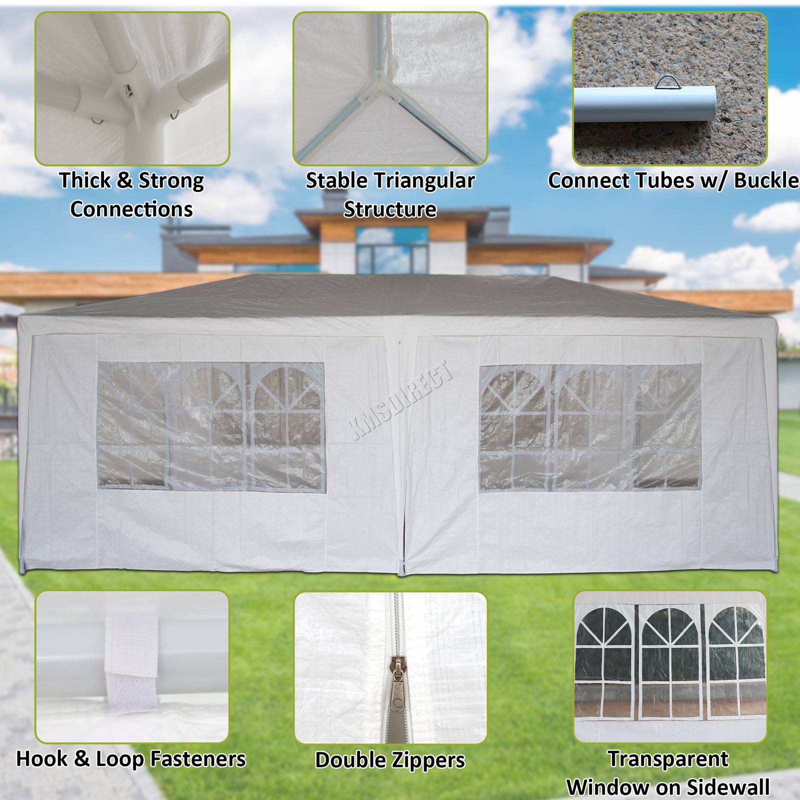 BIRCHTREE Gazebo PE 3x6m Tent With 6 Walls Canopy