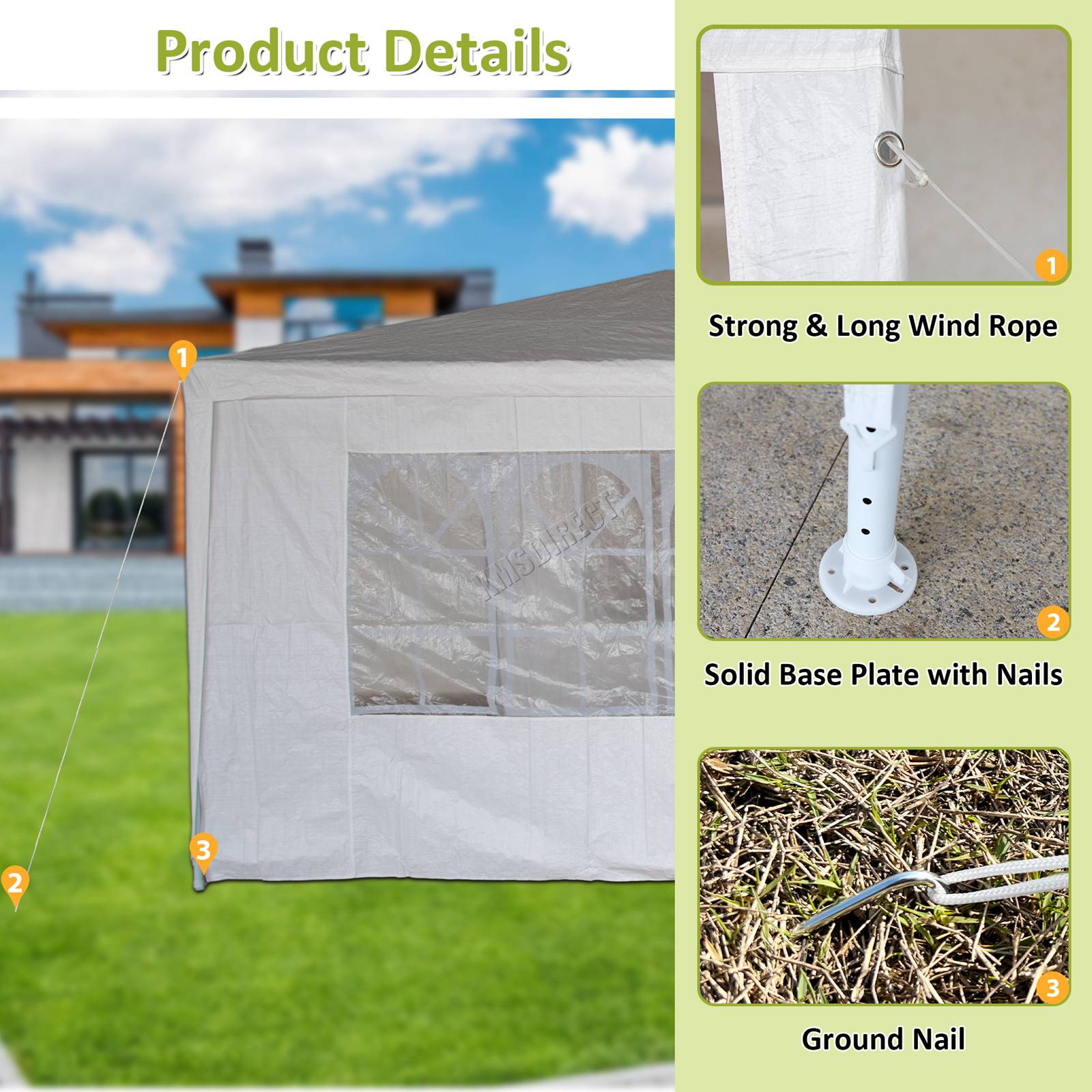 BIRCHTREE Gazebo PE 3x6m Tent With 6 Walls Canopy