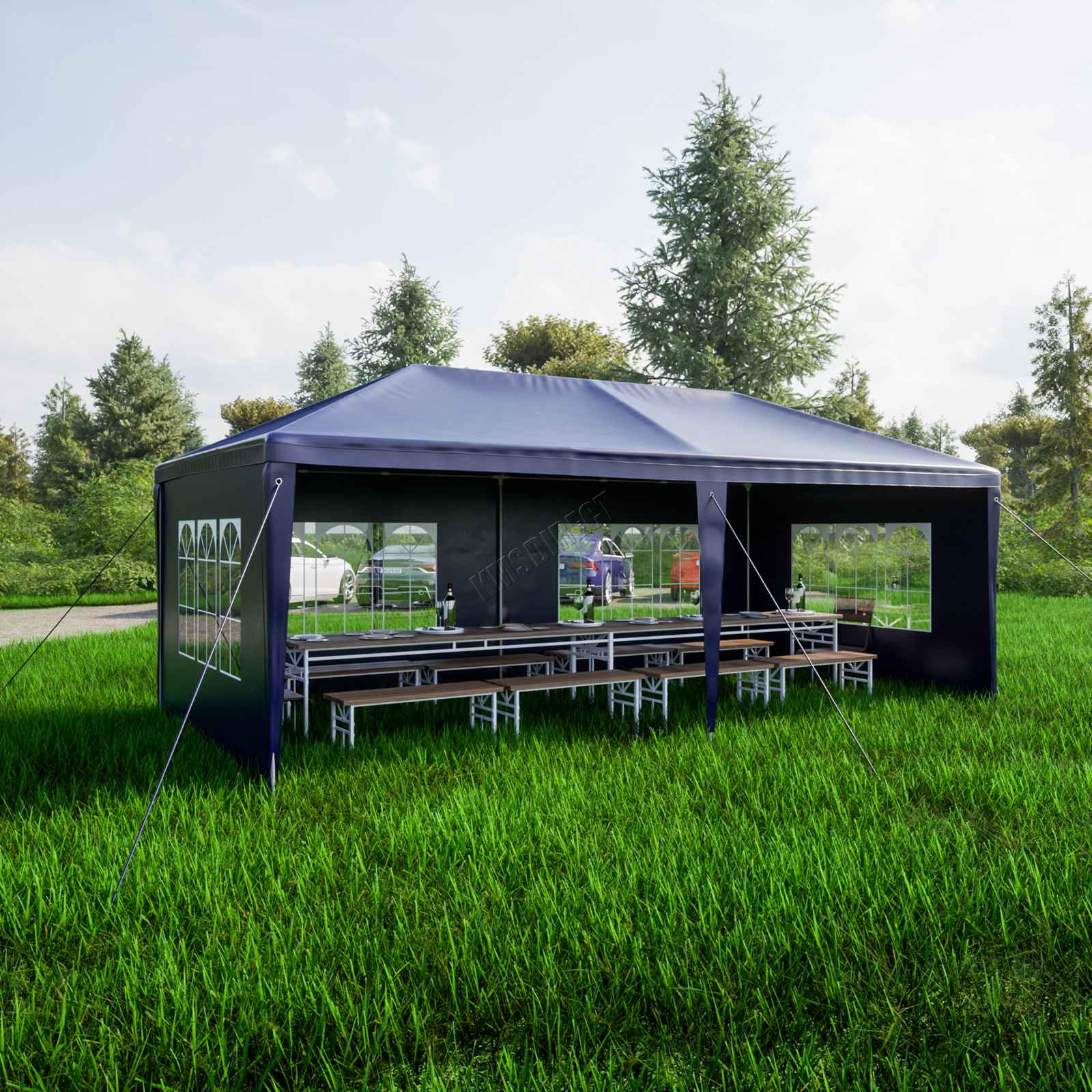 BIRCHTREE Gazebo PE 3x6m Tent With 6 Walls Canopy