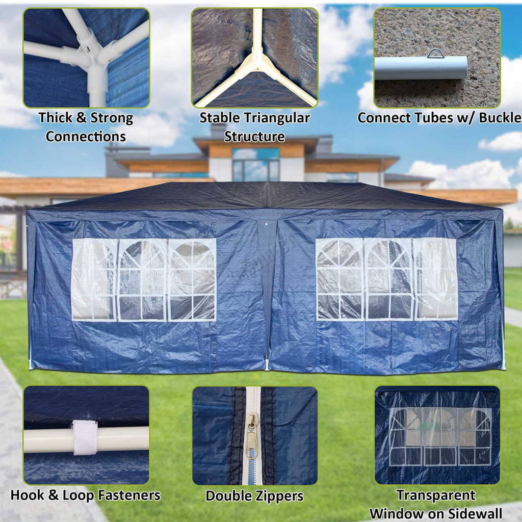 BIRCHTREE Gazebo PE 3x6m Tent With 6 Walls Canopy