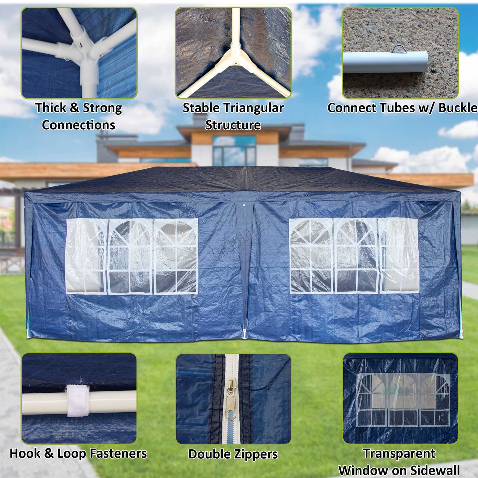 BIRCHTREE Gazebo PE 3x6m Tent With 6 Walls Canopy
