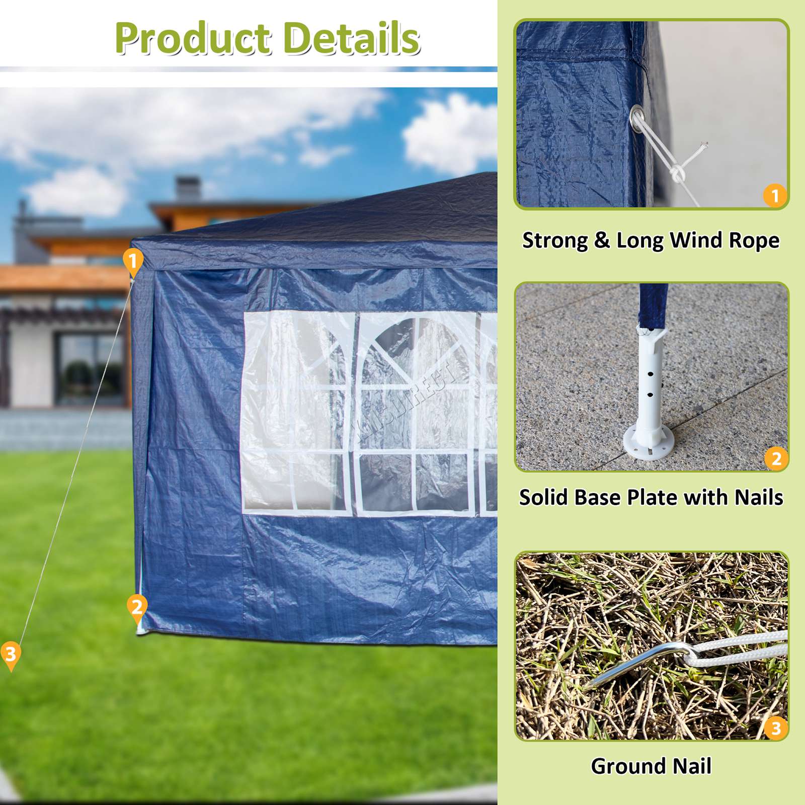 BIRCHTREE Gazebo PE 3x6m Tent With 6 Walls Canopy