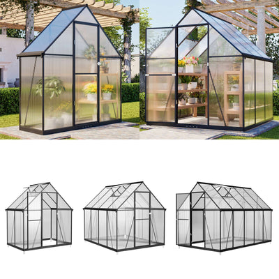 BIRCHTREE Garden Polycarbonate Greenhouse Walk-In Aluminium Frame