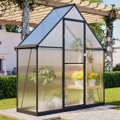 BIRCHTREE Garden Polycarbonate Greenhouse Walk-In Aluminium Frame