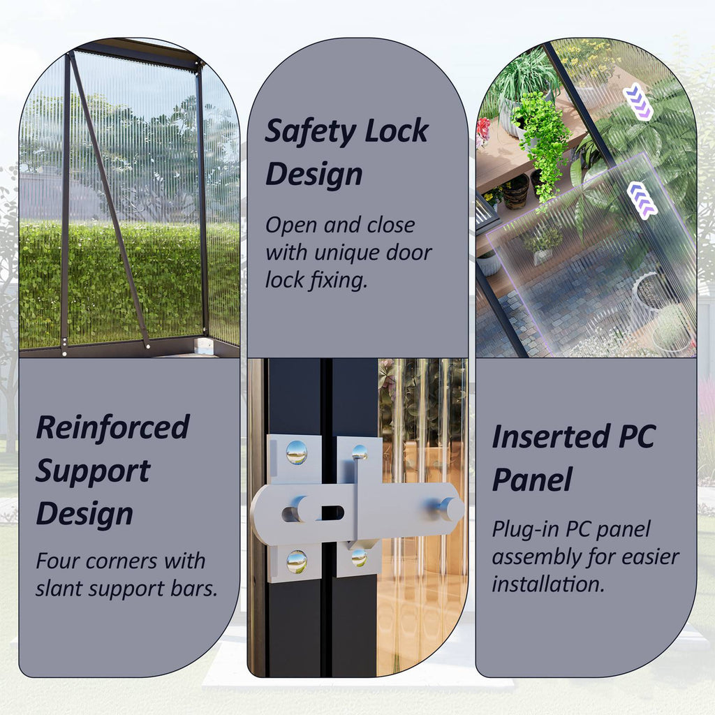 BIRCHTREE Garden Polycarbonate Greenhouse Walk-In Aluminium Frame