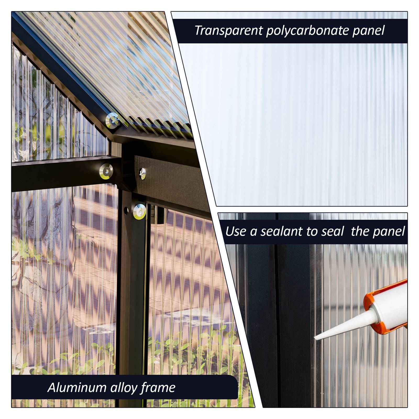 BIRCHTREE Garden Polycarbonate Greenhouse Walk-In Aluminium Frame