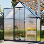 BIRCHTREE Garden Polycarbonate Greenhouse Walk-In Aluminium Frame