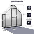 BIRCHTREE Garden Polycarbonate Greenhouse Walk-In Aluminium Frame