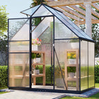BIRCHTREE Garden Polycarbonate Greenhouse Walk-In Aluminium Frame