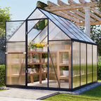 BIRCHTREE Garden Polycarbonate Greenhouse Walk-In Aluminium Frame