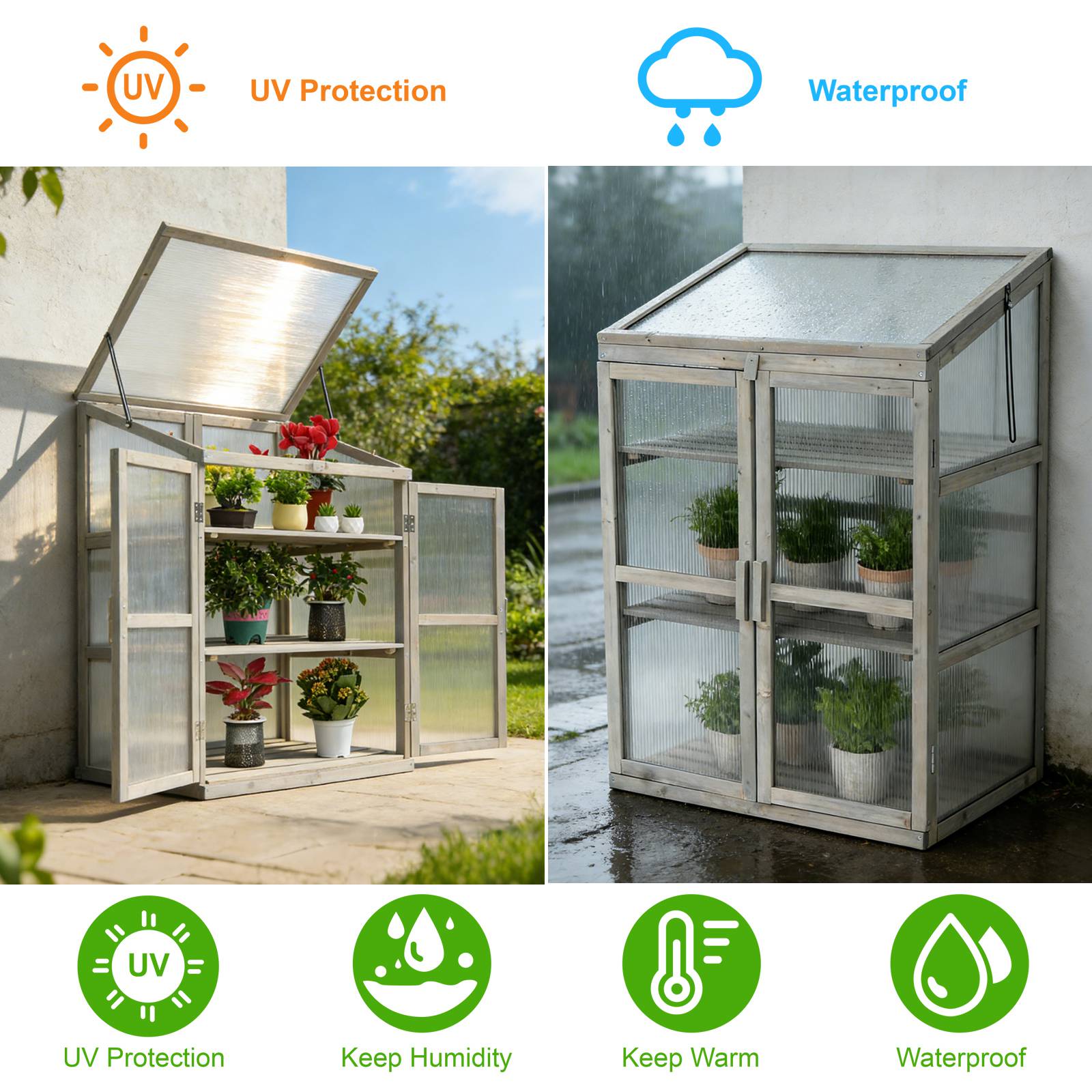 BIRCHTREE Greenhouse Wooden Frame G02 Grey