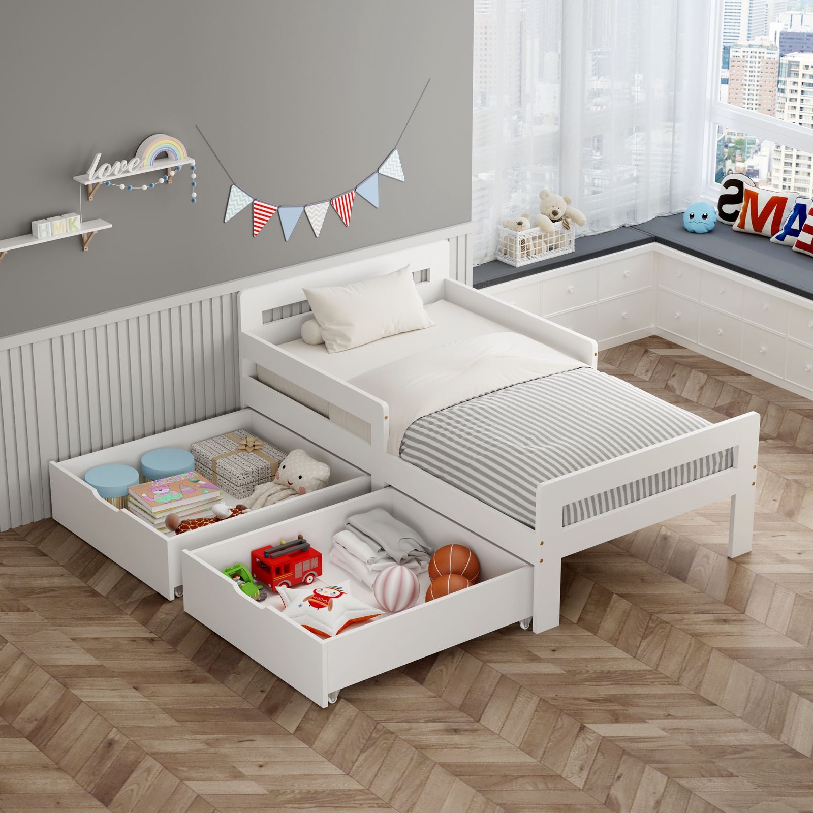 WestWood Wooden Junior Bed Frame Only with Storage Drawer 02