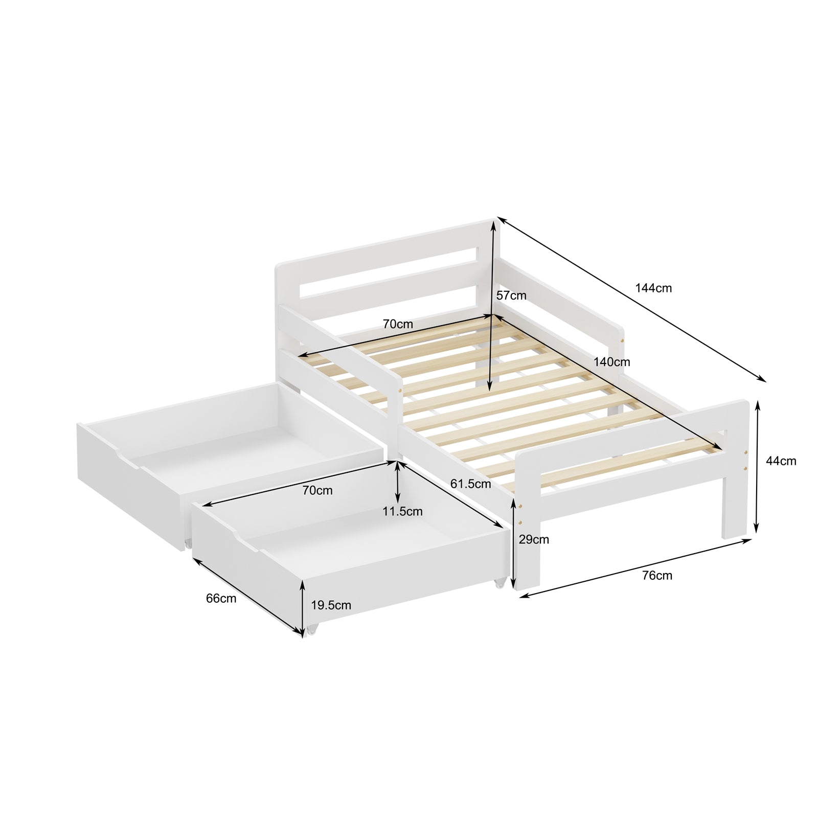 WestWood Wooden Junior Bed Frame Only with Storage Drawer 02