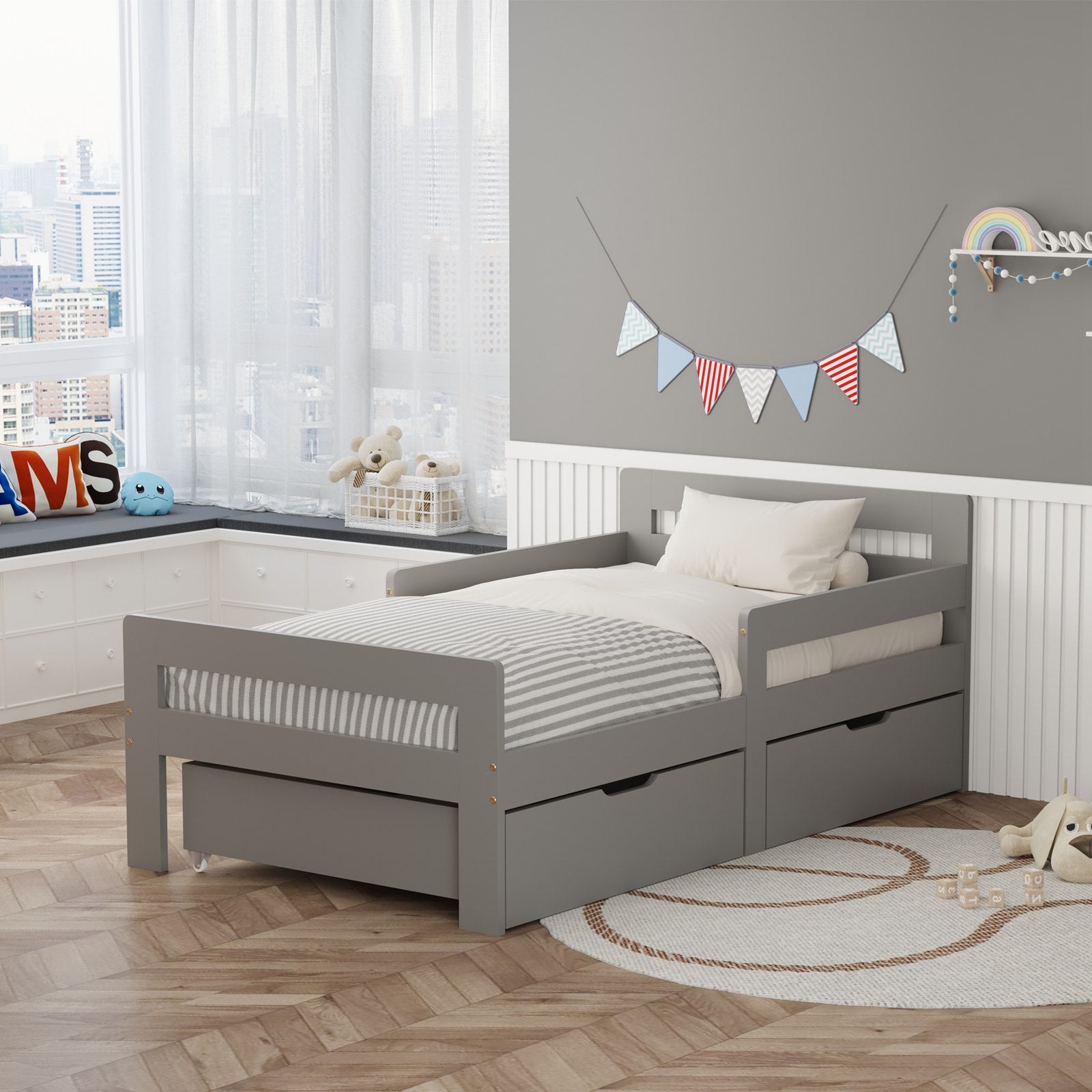 WestWood Wooden Junior Bed Frame Only with Storage Drawer 02