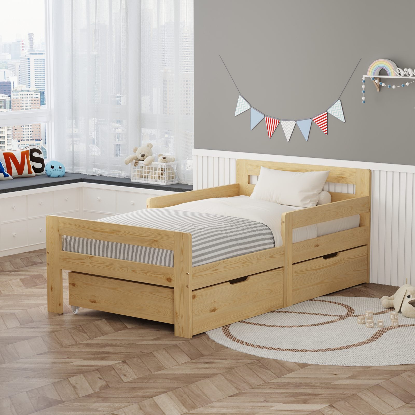 WestWood Wooden Junior Bed Frame Only with Storage Drawer 02