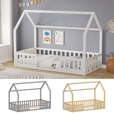 WestWood Wooden House Shaped Toddler Bed Frame with Split Safety Guard Rail