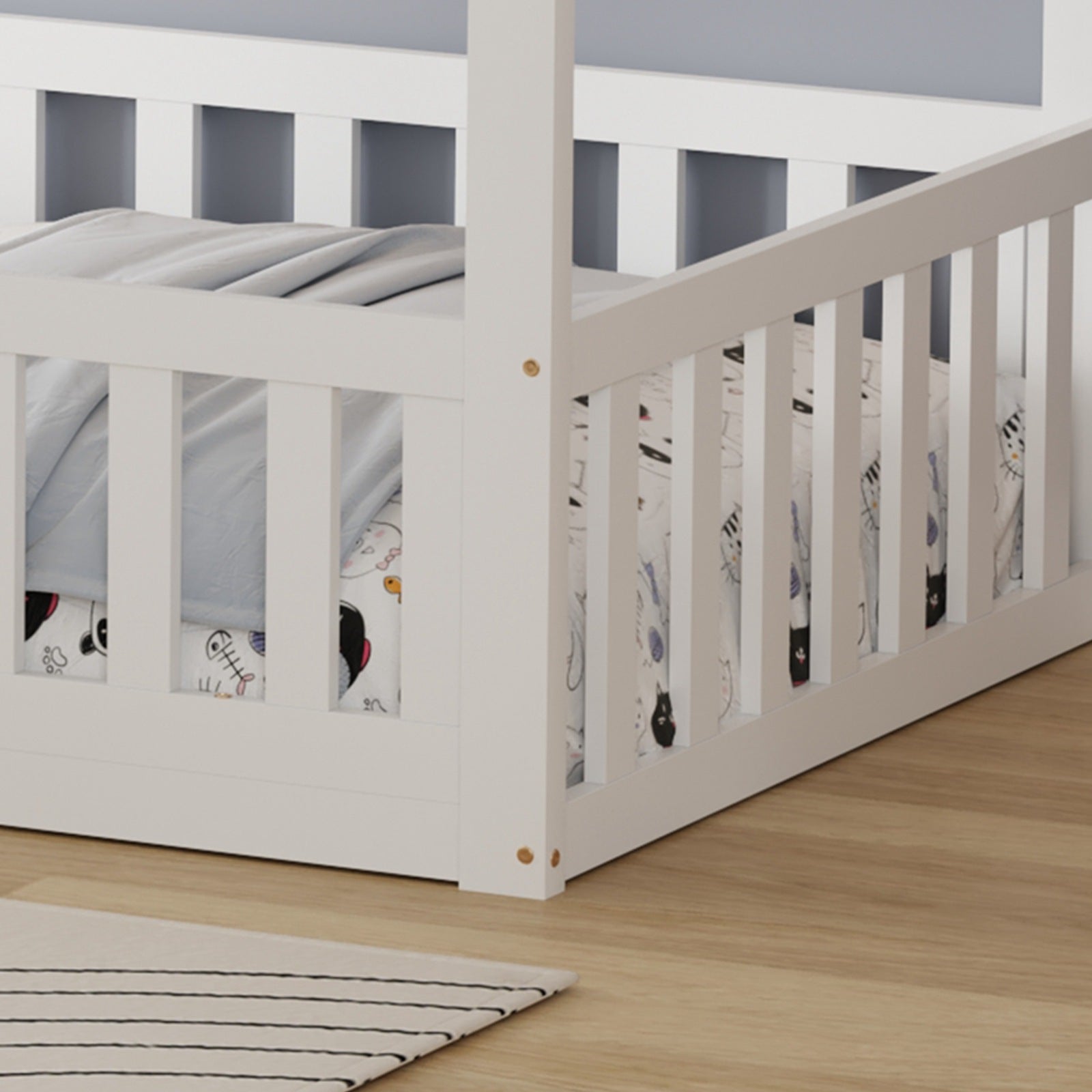 WestWood Wooden House Shaped Toddler Bed Frame with Split Safety Guard Rail