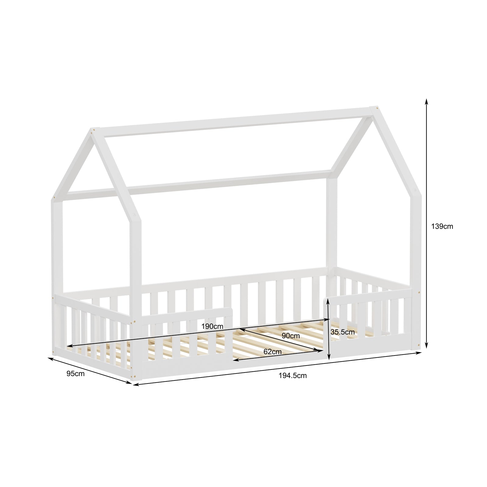 WestWood Wooden House Shaped Toddler Bed Frame with Split Safety Guard Rail
