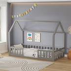 WestWood Wooden House Shaped Toddler Bed Frame with Split Safety Guard Rail