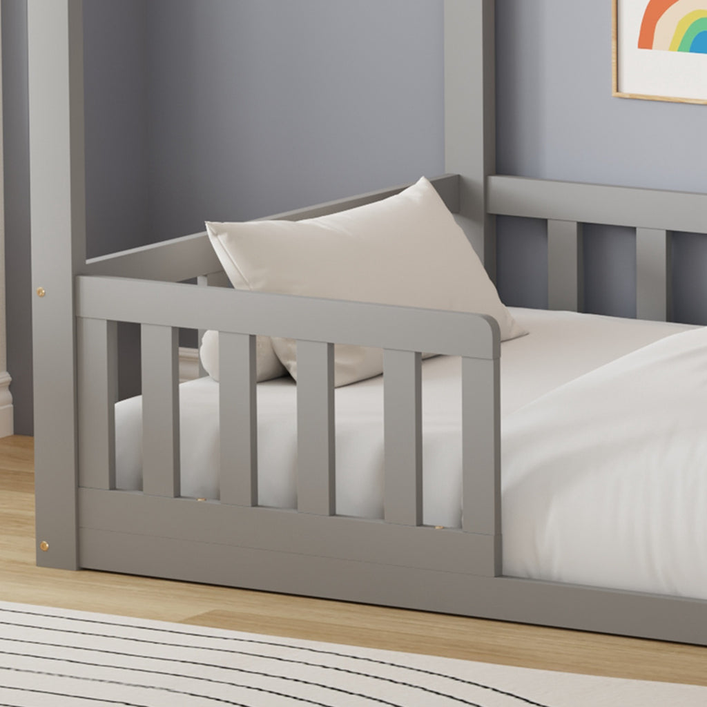 WestWood Wooden House Shaped Toddler Bed Frame with Split Safety Guard Rail