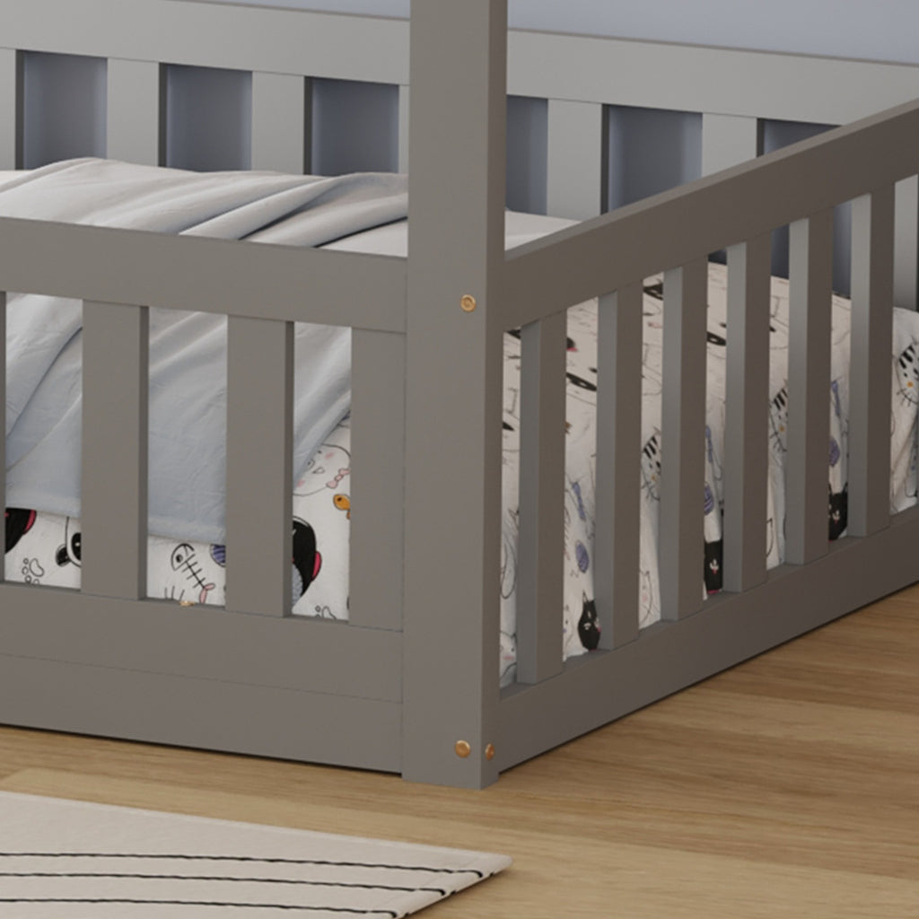 WestWood Wooden House Shaped Toddler Bed Frame with Split Safety Guard Rail