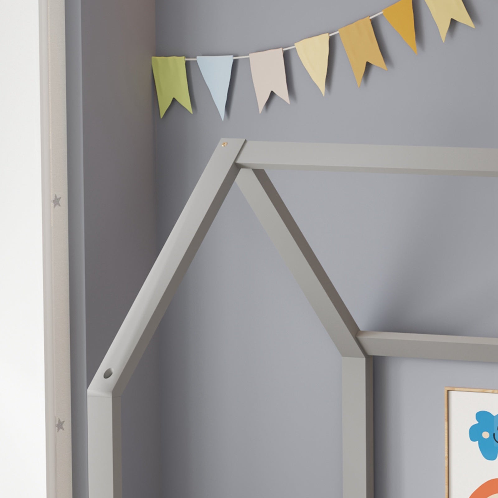 WestWood Wooden House Shaped Toddler Bed Frame with Split Safety Guard Rail