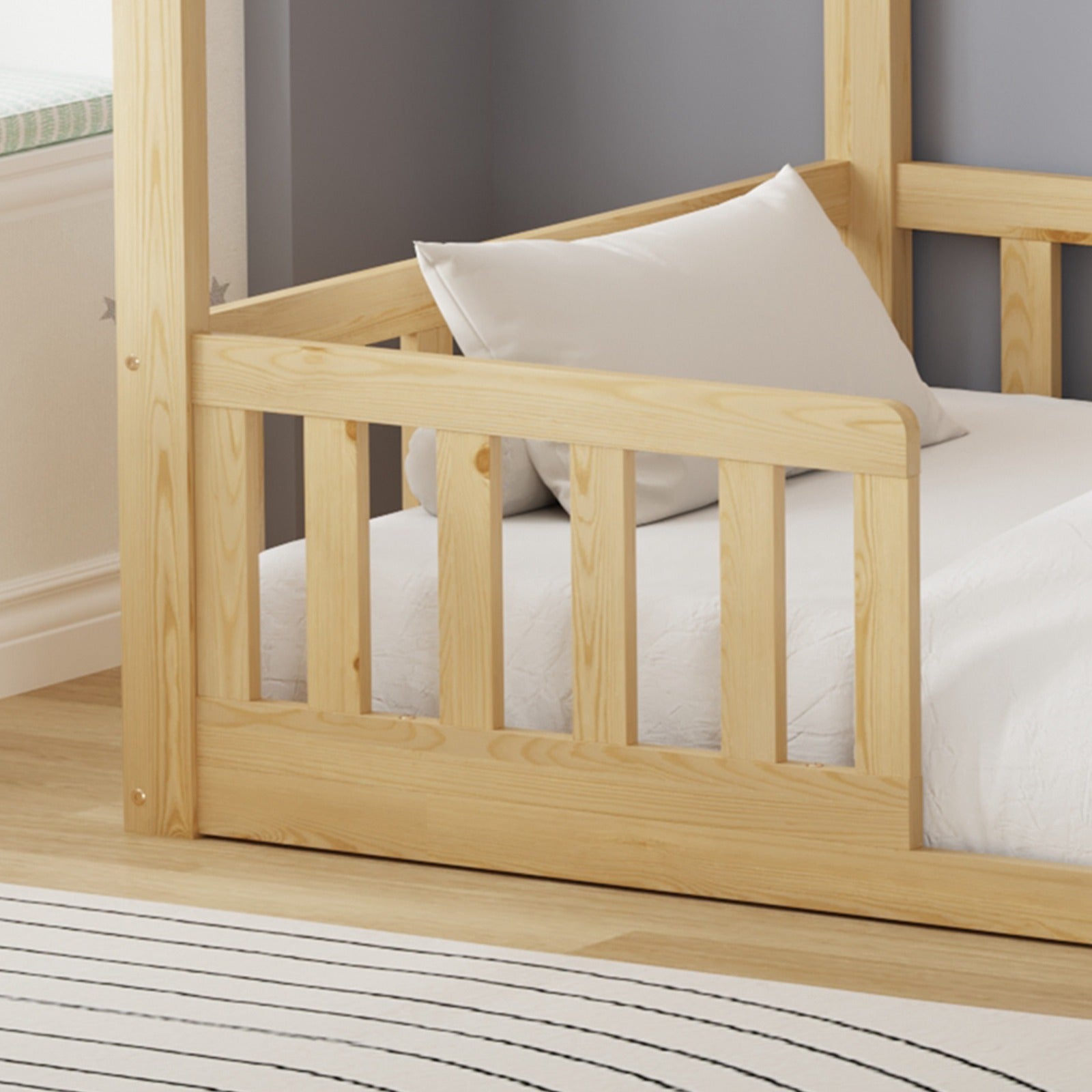 WestWood Wooden House Shaped Toddler Bed Frame with Split Safety Guard Rail