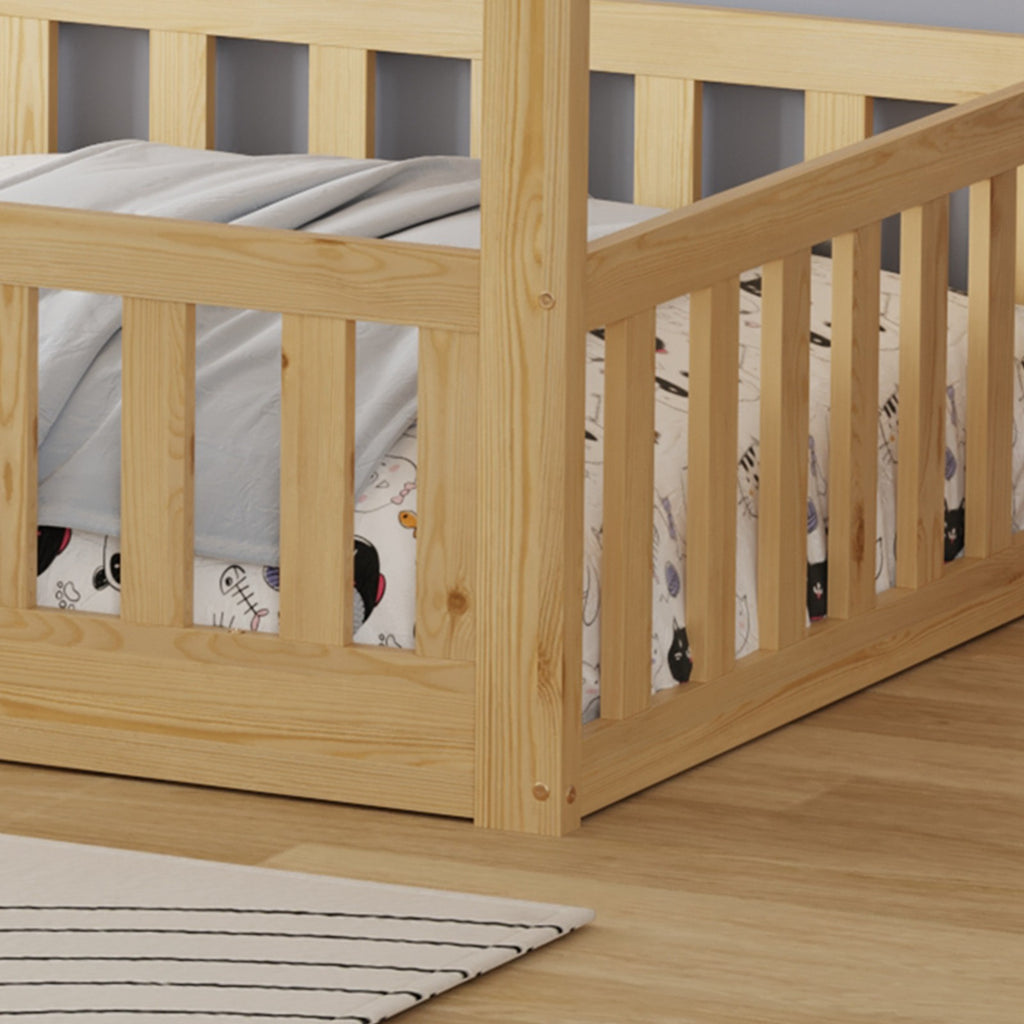 WestWood Wooden House Shaped Toddler Bed Frame with Split Safety Guard Rail