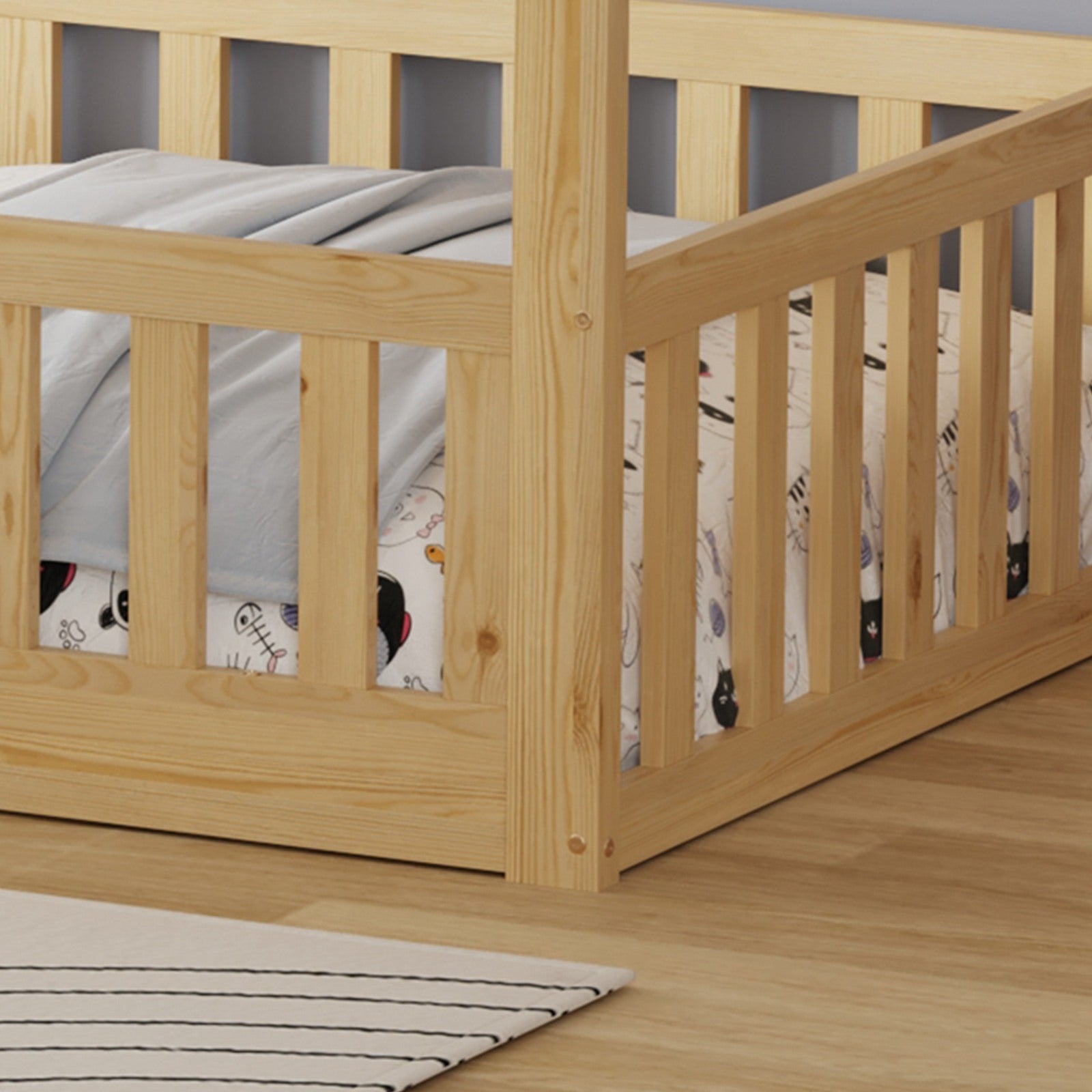 WestWood Wooden House Shaped Toddler Bed Frame with Split Safety Guard Rail
