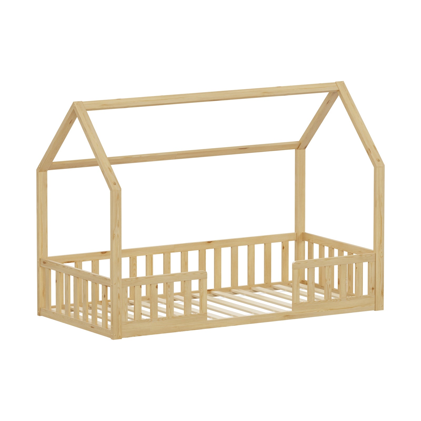 WestWood Wooden House Shaped Toddler Bed Frame with Split Safety Guard Rail