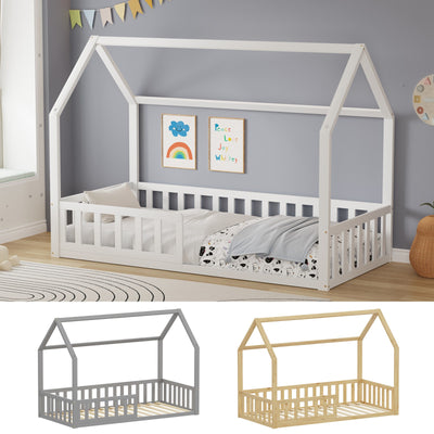 WestWood Wooden House Shaped Toddler Bed Frame with Half-Length Guard Rail