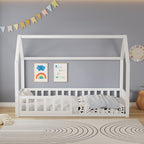 WestWood Wooden House Shaped Toddler Bed Frame with Half-Length Guard Rail