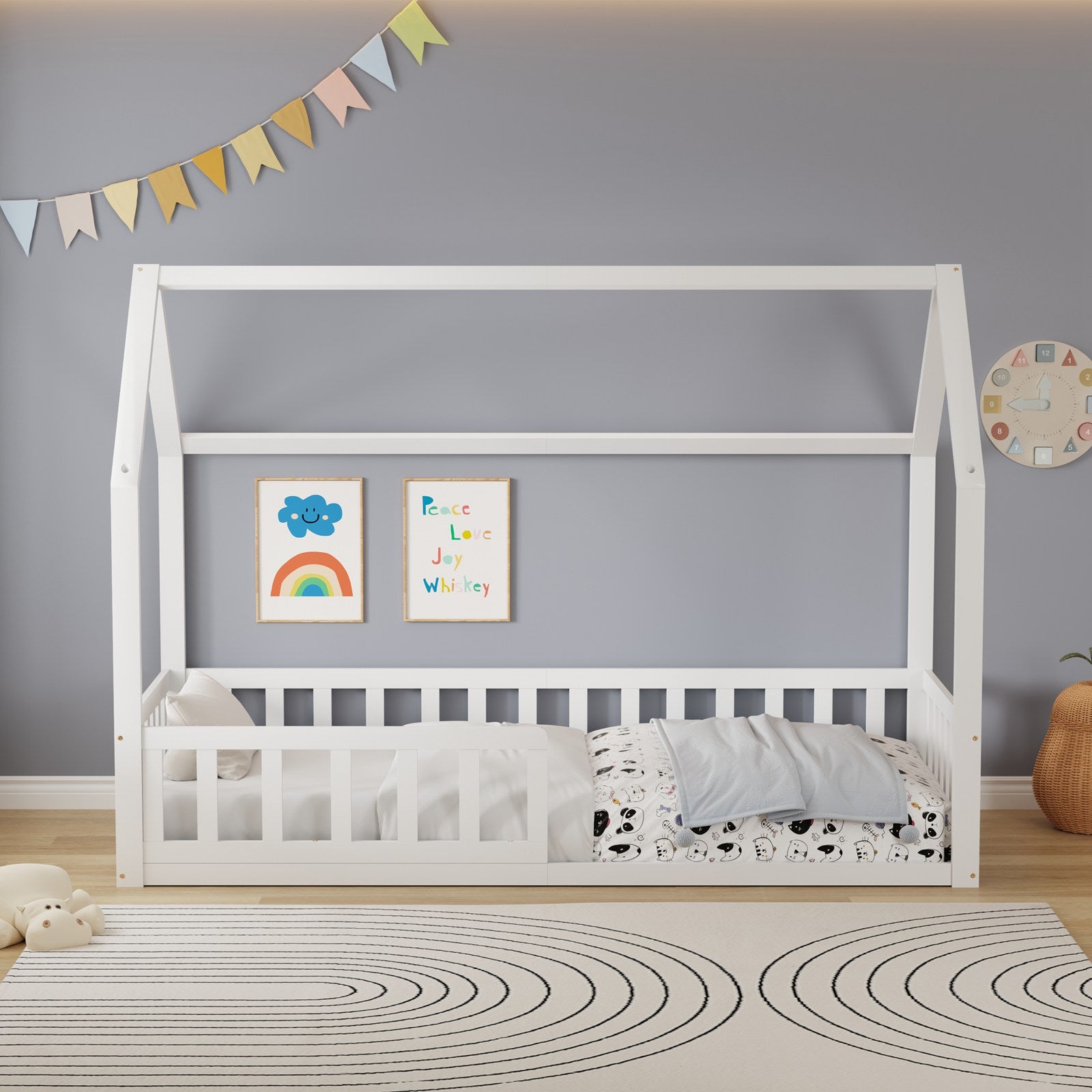 WestWood Wooden House Shaped Toddler Bed Frame with Half-Length Guard Rail