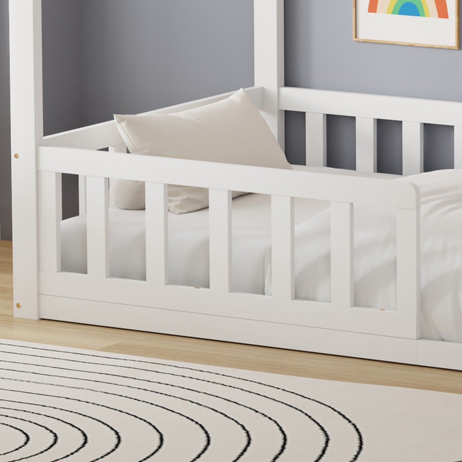 WestWood Wooden House Shaped Toddler Bed Frame with Half-Length Guard Rail