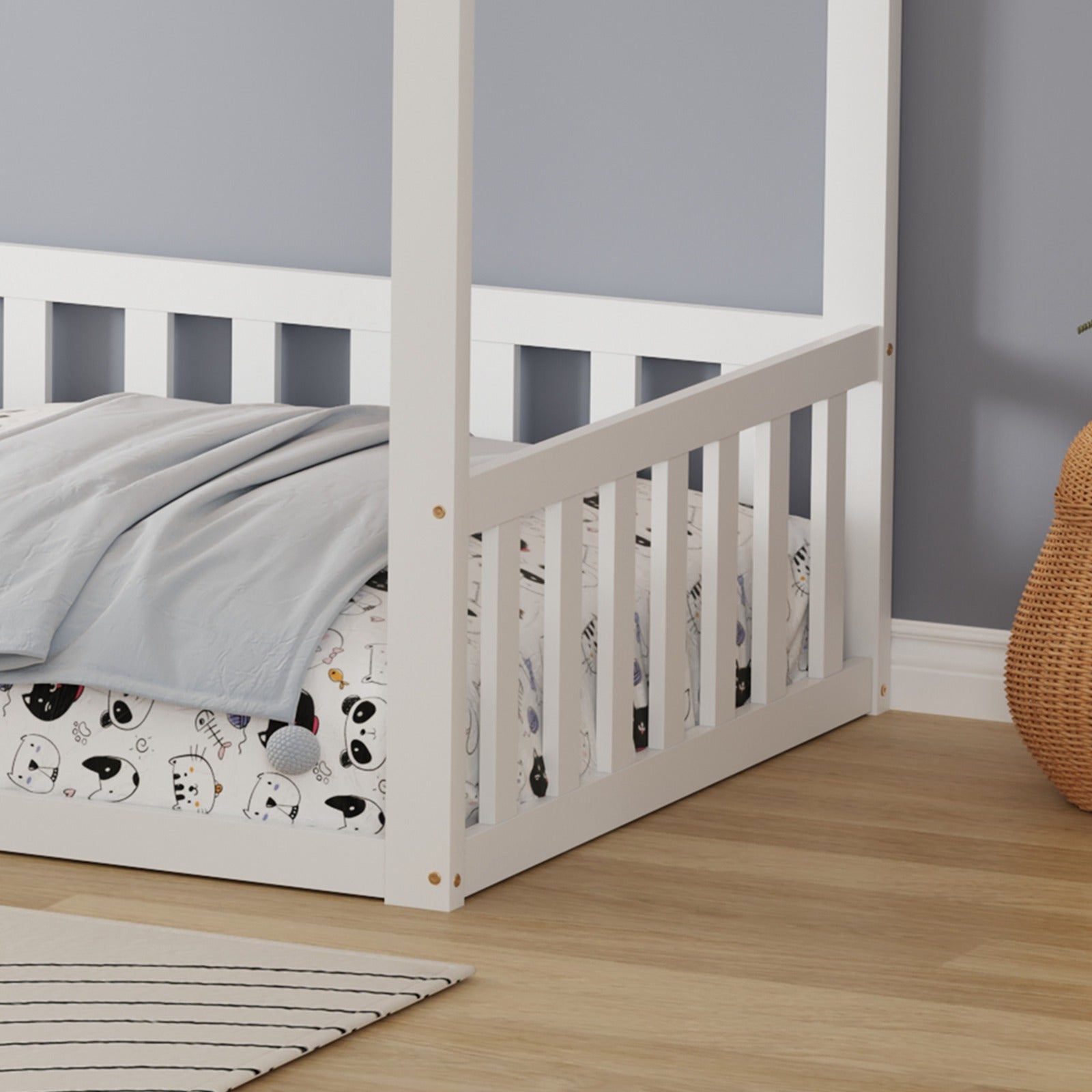 WestWood Wooden House Shaped Toddler Bed Frame with Half-Length Guard Rail