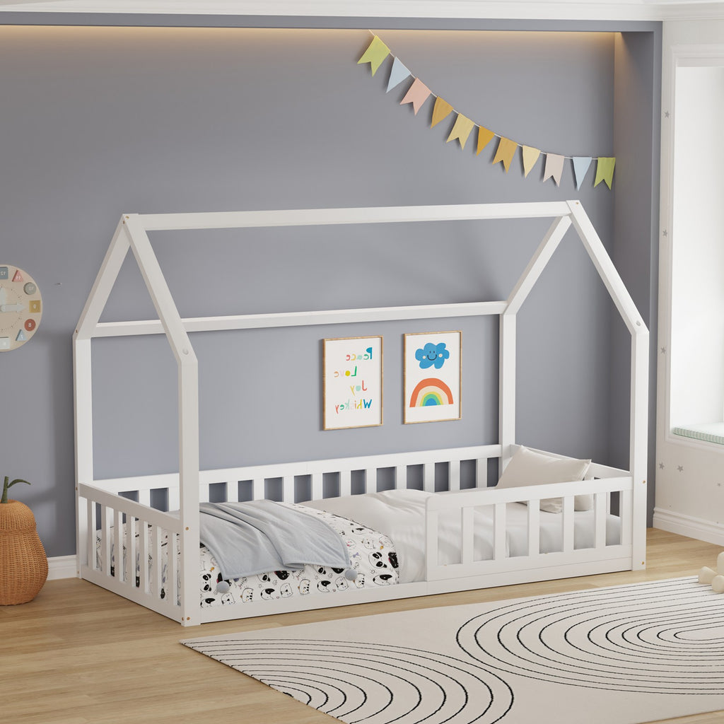 WestWood Wooden House Shaped Toddler Bed Frame with Half-Length Guard Rail