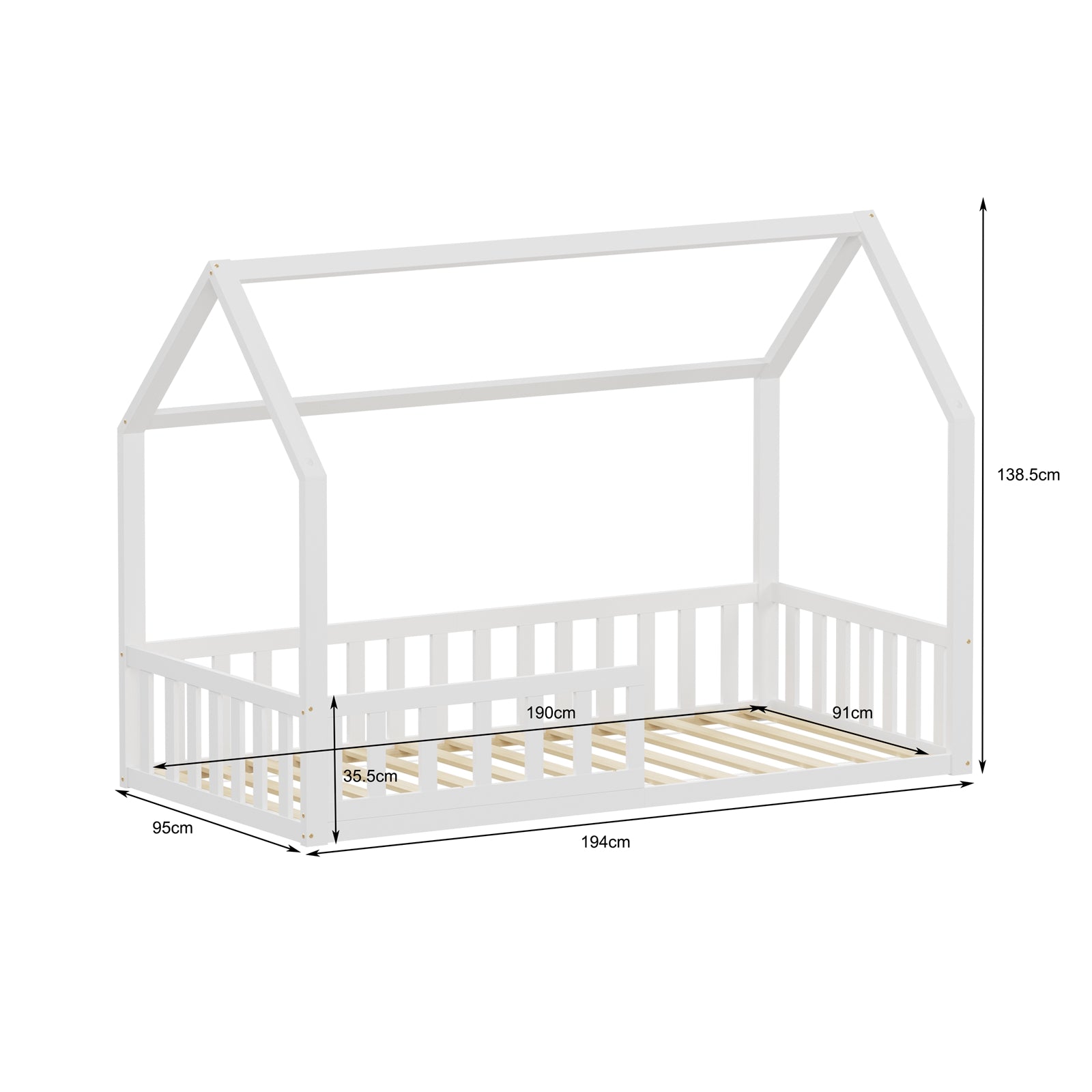 WestWood Wooden House Shaped Toddler Bed Frame with Half-Length Guard Rail