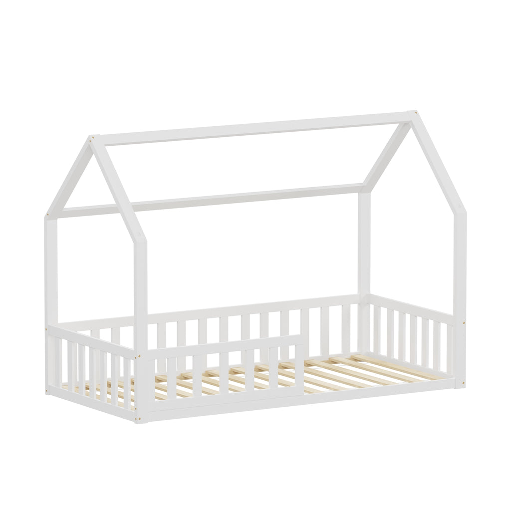 WestWood Wooden House Shaped Toddler Bed Frame with Half-Length Guard Rail
