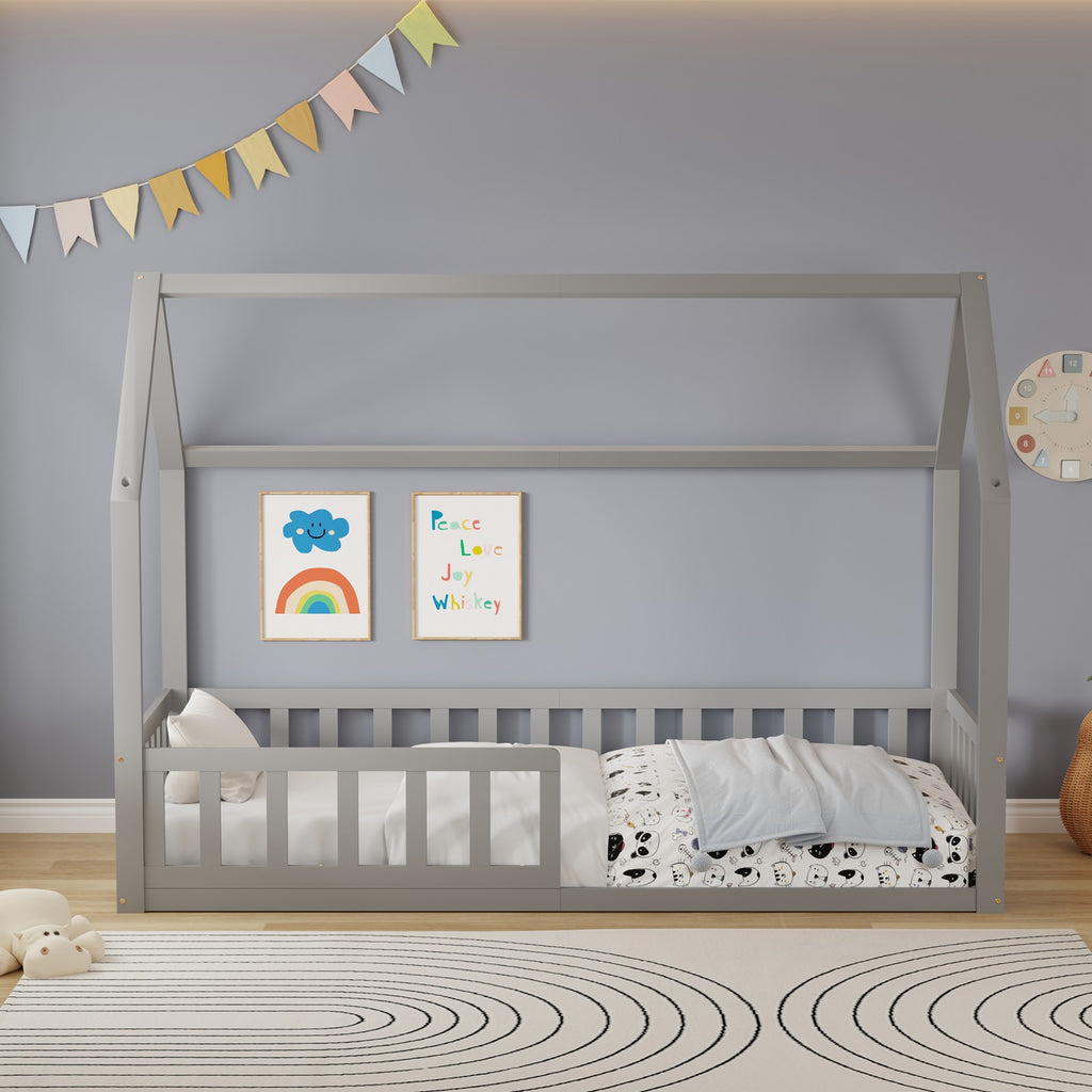 WestWood Wooden House Shaped Toddler Bed Frame with Half-Length Guard Rail