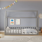 WestWood Wooden House Shaped Toddler Bed Frame with Half-Length Guard Rail