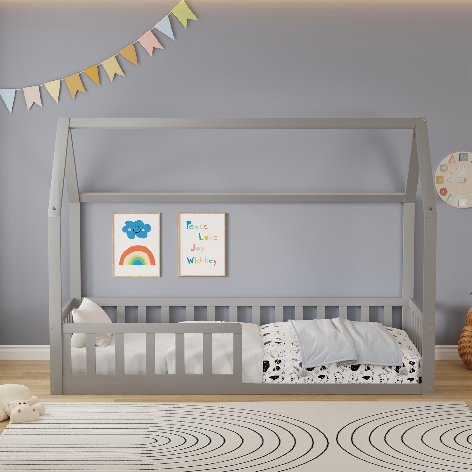 WestWood Wooden House Shaped Toddler Bed Frame with Half-Length Guard Rail