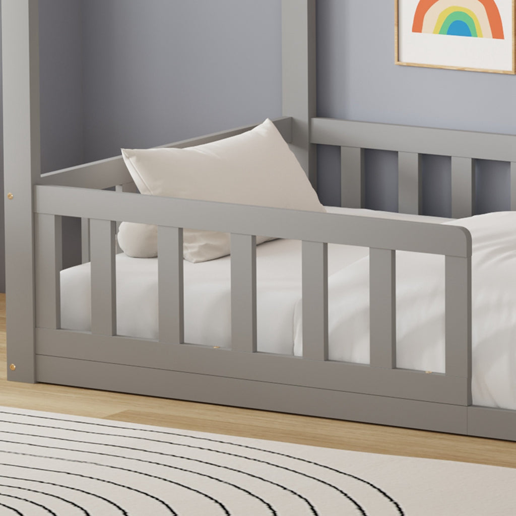 WestWood Wooden House Shaped Toddler Bed Frame with Half-Length Guard Rail