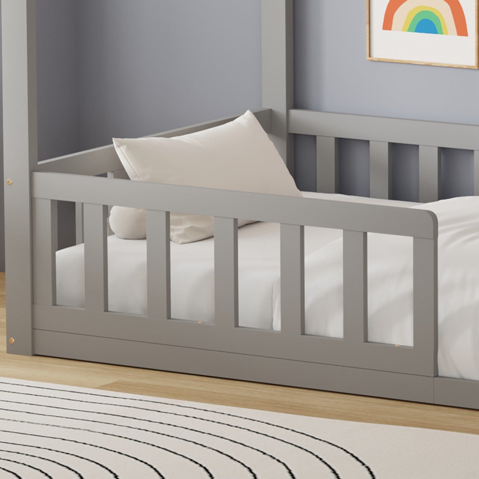 WestWood Wooden House Shaped Toddler Bed Frame with Half-Length Guard Rail