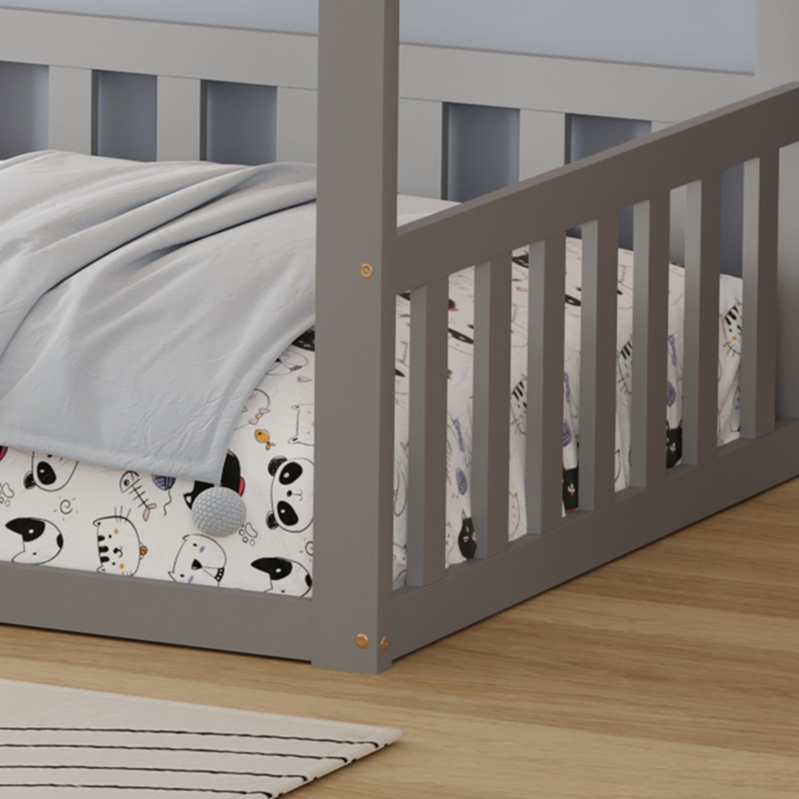 WestWood Wooden House Shaped Toddler Bed Frame with Half-Length Guard Rail