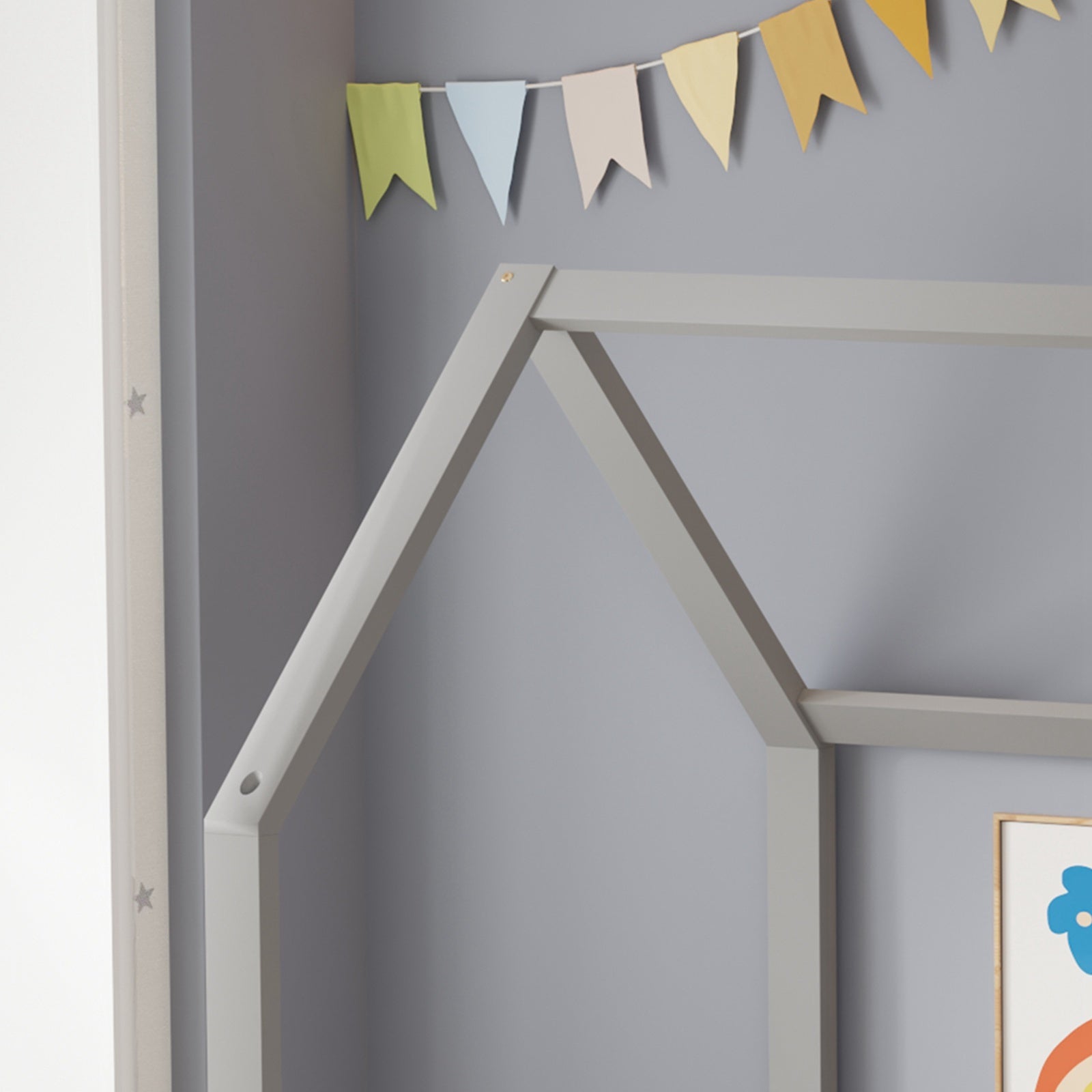 WestWood Wooden House Shaped Toddler Bed Frame with Half-Length Guard Rail