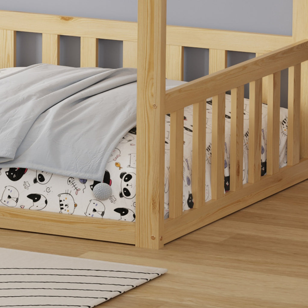 WestWood Wooden House Shaped Toddler Bed Frame with Half-Length Guard Rail