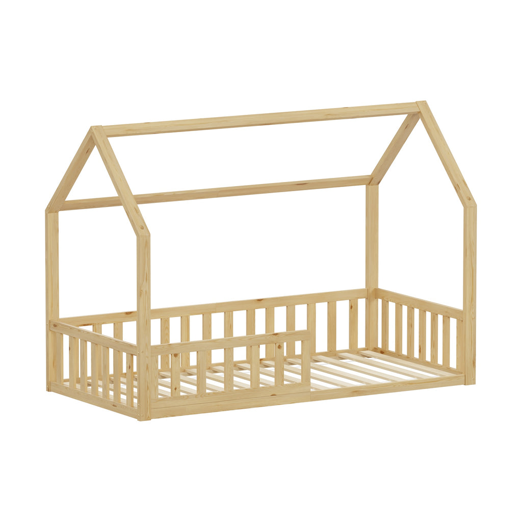 WestWood Wooden House Shaped Toddler Bed Frame with Half-Length Guard Rail