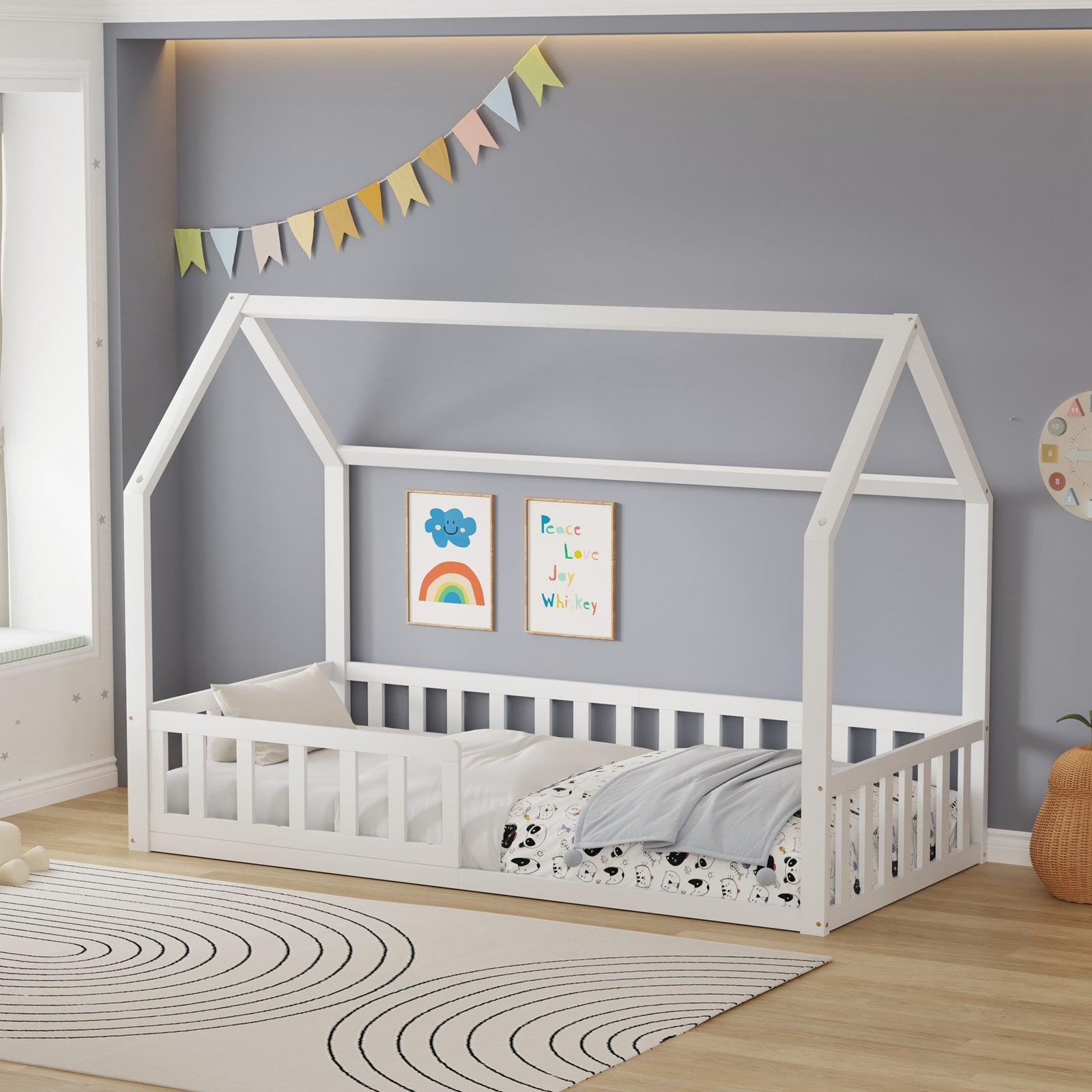 WestWood Wooden House Shaped Toddler Bed Frame with Half-Length Guard Rail